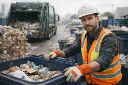 Abfallbeauftragter kontrolliert die Abfallentsorgung