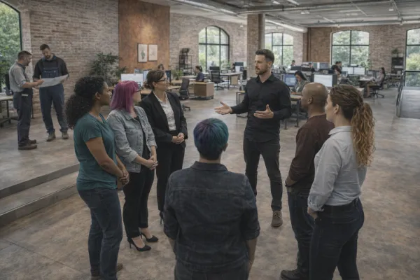 Die Arbeitsfachkraft erläutert die grundlegenden Gesetzte des Arbeitsschutz